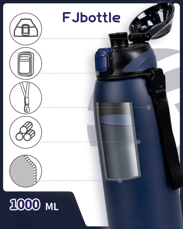 1000ml Edelstahl Thermoskanne Wasserflasche mit Tragetasche, Kohlensäure geeignet Trinkflasche