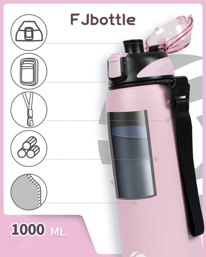 1000ml Edelstahl Thermoskanne Wasserflasche mit Tragetasche, Kohlensäure geeignet Trinkflasche