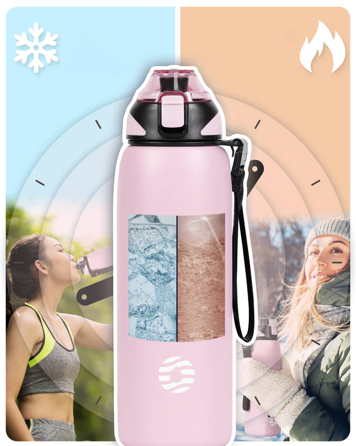 1000ml Edelstahl Thermoskanne Wasserflasche mit Tragetasche, Kohlensäure geeignet Trinkflasche