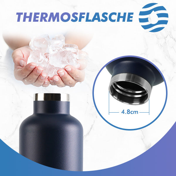 1000ml Thermoskanne Trinkflasche Edelstahl mit Karabiner, Kohlensäure geeignet Wasserflasche