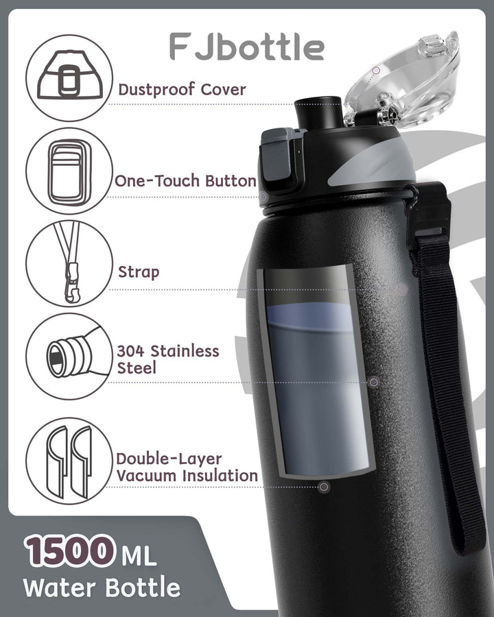 Bouteille d'eau thermos en acier inoxydable de 1 500 ml, bouteille de boisson gazeuse 