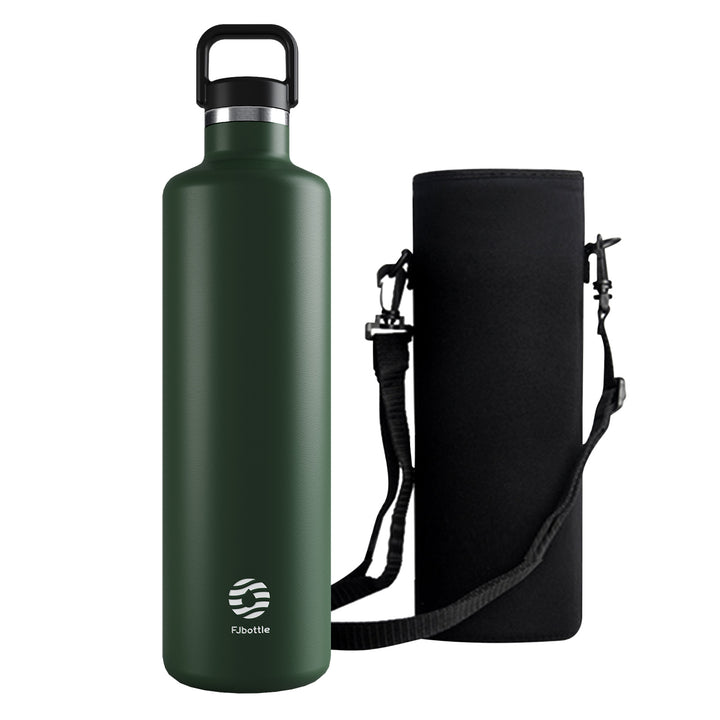 1000ml Thermos Flask Stainless Steel with Carabiner, Carbonated Water Bottle, Black 