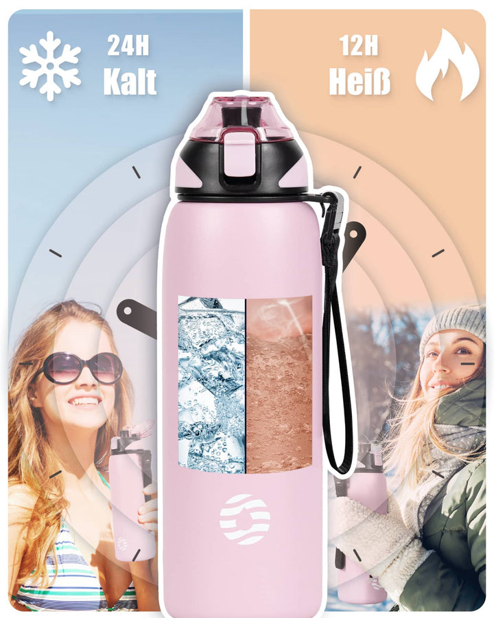 600ml Edelstahl Thermoskanne Wasserflasche mit Tragetasche, Kohlensäure geeignet Trinkflasche