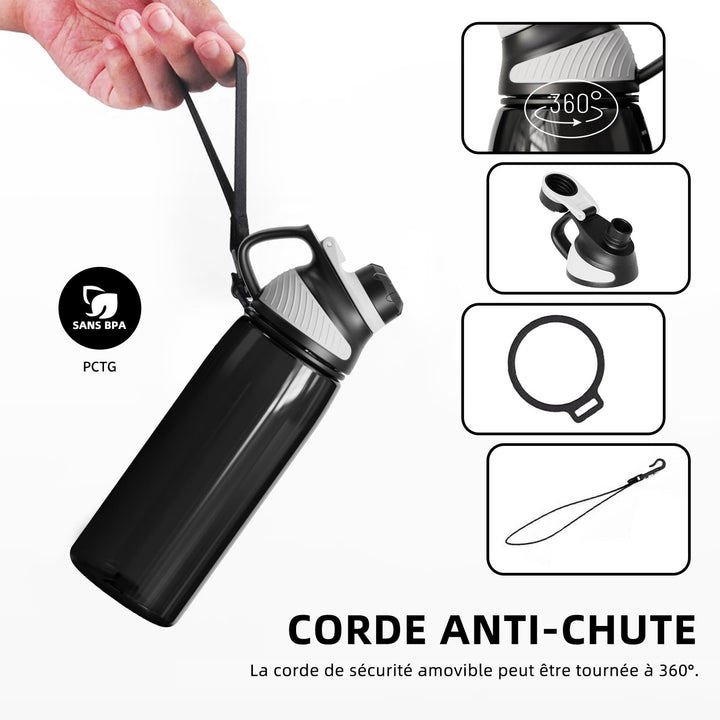 Bouteille d'eau de sport 1200 ml/710 ml avec couvercle magnétique pour fitness, salle de sport, extérieur (copie) 