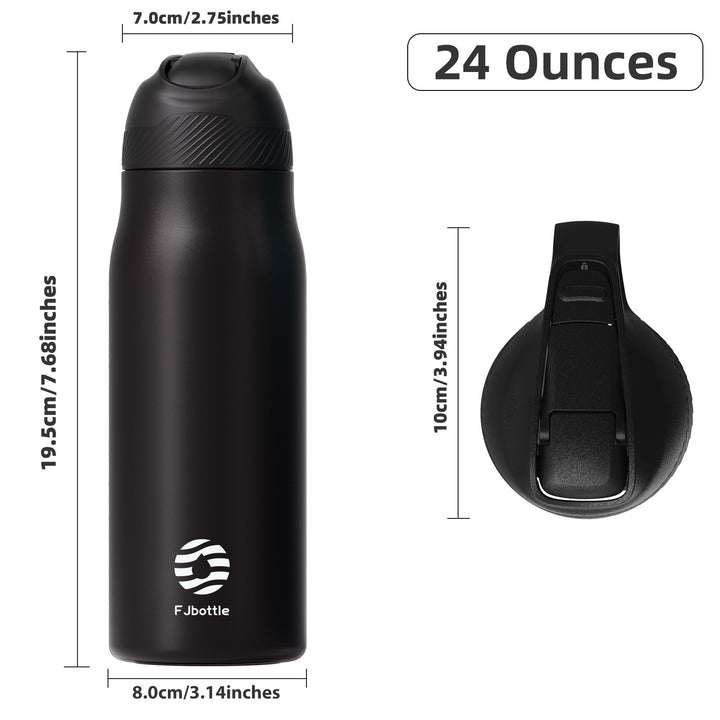 Bouteille d'eau isotherme en acier inoxydable de 710 ml avec paille, noir et orange