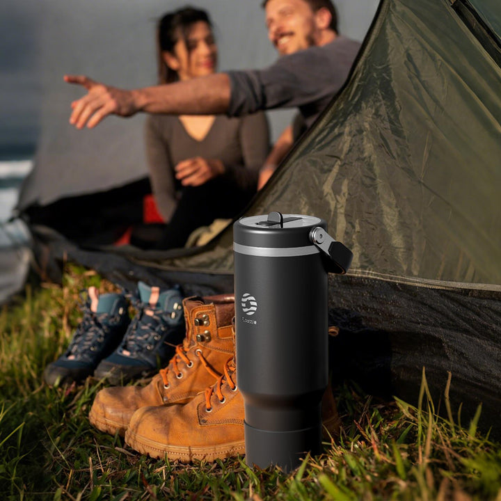 1200ml Thermoskanne Trinkflasche aus Edelstahl mit Strohhalm, Kohlensäure geeignet Wasserflasche