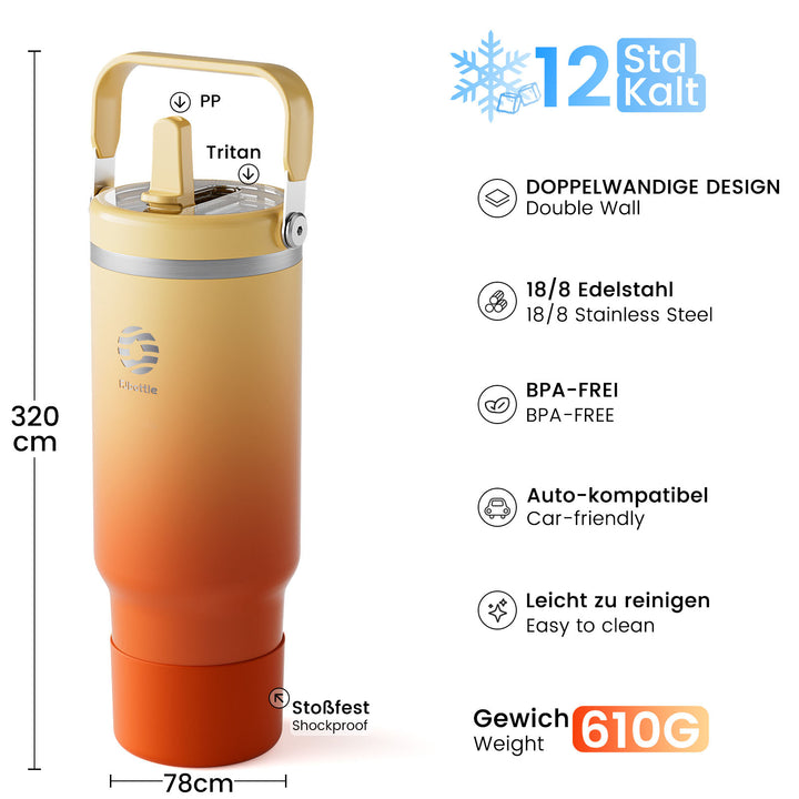 Bouteille d'eau isotherme en acier inoxydable de 1 200 ml avec paille, 2 couvercles, bouteille d'eau gazeuse, bleu (copie) 