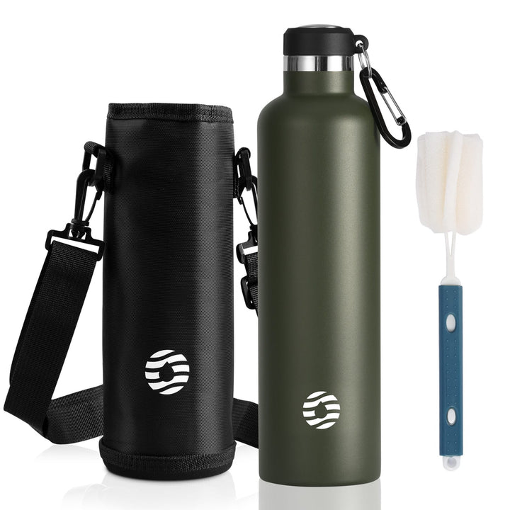 1000ml Thermoskanne Trinkflasche Edelstahl mit Karabiner, Kohlensäure geeignet Wasserflasche