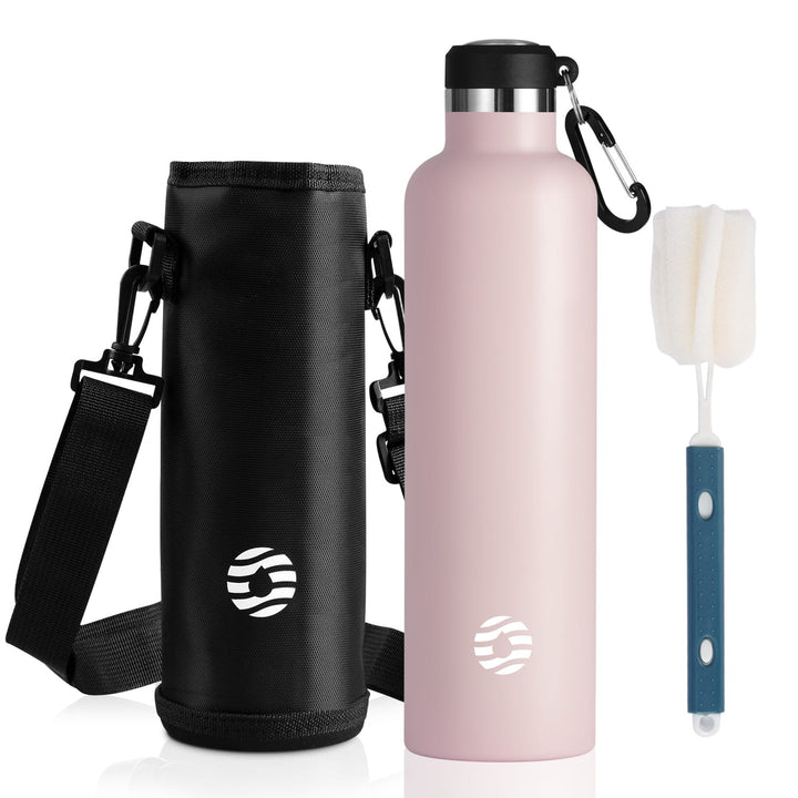 1000ml Thermoskanne Trinkflasche Edelstahl mit Karabiner, Kohlensäure geeignet Wasserflasche