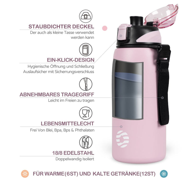 600ml Edelstahl Thermoskanne Wasserflasche mit Tragetasche, Kohlensäure geeignet Trinkflasche