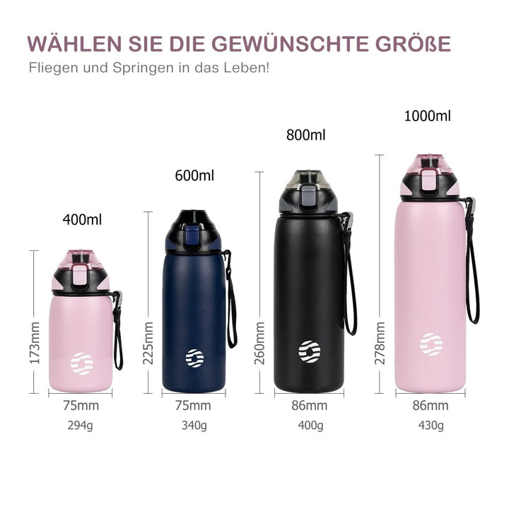 600ml Edelstahl Thermoskanne Wasserflasche mit Tragetasche, Kohlensäure geeignet Trinkflasche